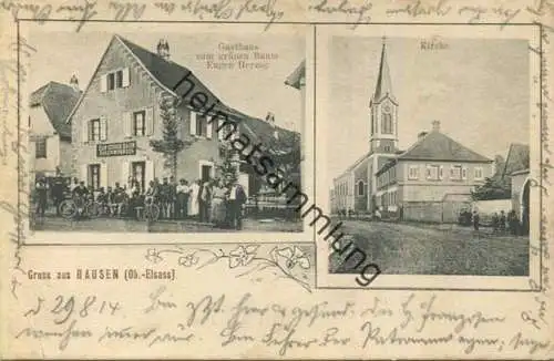 Houssen - Hausen - Gasthof zum Grünen Baum Eugen Herzog mit 6-zackigem Stern - Verlag J. Husser Colmar - Feldpost gel. 1