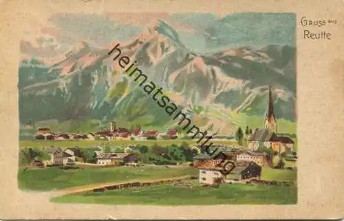 Reutte - Künstlerkarte - Rückseite beschrieben