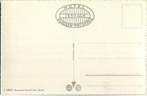 Hotel Klausen-Passhöhe gegen Schächental und Urirotstock - Bus - Foto-Ansichtskarte - Verlag Photoglob-Wehrli Zürich