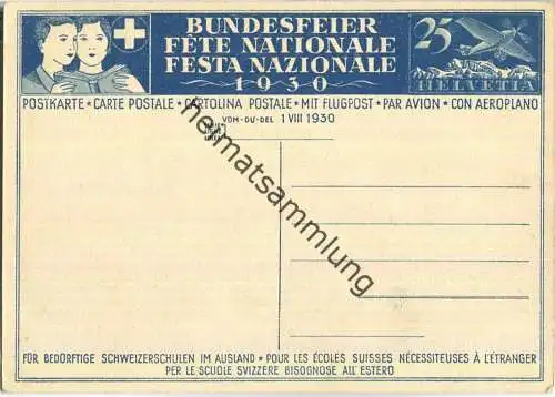 Bundesfeier-Postkarte 1930 - 25 Cts - MP. Verneuil Augustfeuer - Zugunsten bedürftiger Schweizerschulen im Ausland