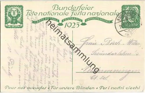 Bundesfeier-Postkarte 1923 - 10 Cts - J.E. Hugentobler Blinder Mann - Zugunsten der Blindenfürsorge - gelaufen