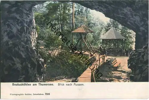 Beatushöhlen am Thunersee - Blick nach Aussen - Verlag Gabler Interlaken ca. 1905