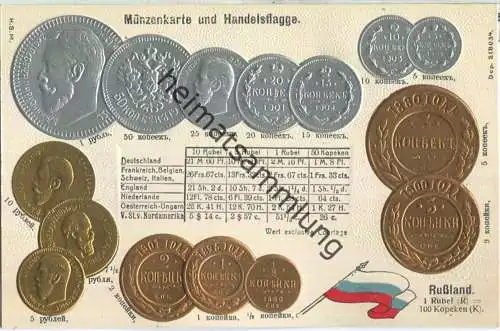 Münzkarte - Handelsflagge - Russland - Prägedruck - Verlag H. S. M.