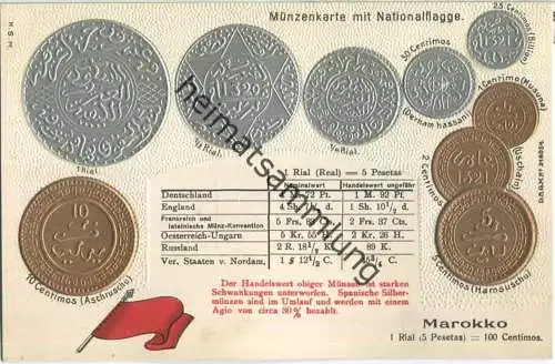 Münzenkarte - Nationalflagge - Marokko - Prägedruck - Verlag H. S. M.