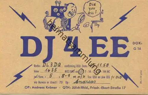 QSL - Funkkarte - DJ2SK - 52428 Jülich - 1958