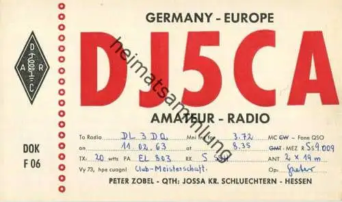 QSL - Funkkarte - DJ5CA - 36381 Schlüchtern - 1963