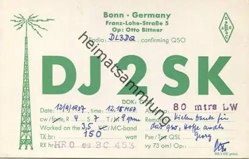 QSL - Funkkarte DJ2SK - 53... Bonn - 1957