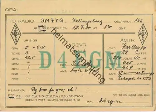 QSL - QTH - D4EGM - Sachsen - 1930