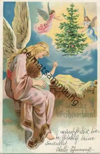 Fröhliche Weihnachten - Engel - Kind - Weihnachtsbaum gel. 1904