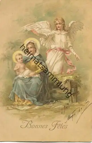 Bonnes Fetes - Maria mit Kind - Engel gel. 1906