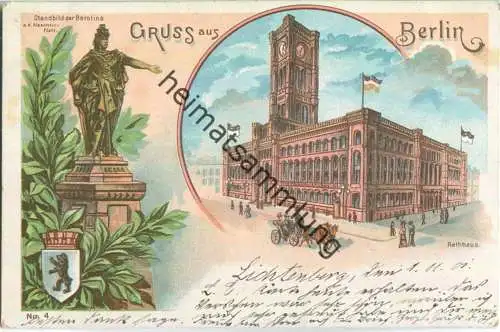 Berlin - Rathaus - Standbild der Berolina auf dem Alexanderplatz - Lithographie