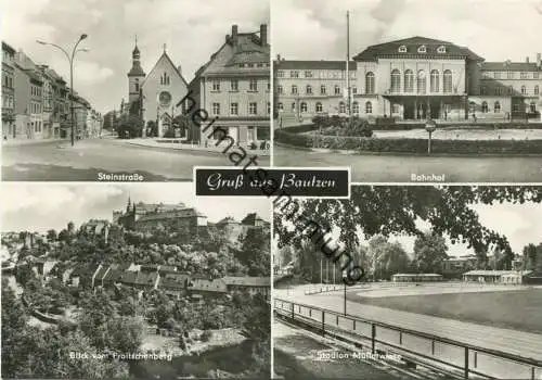 Bautzen - Steinstraße - Bahnhof - Stadion - Foto-AK Großformat