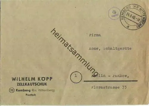 Brief aus Kemberg (Kr. Wittenberg) vom 24.08.1945 mit '12 bezahlt' Stempel in violett