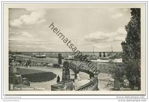 Stettin - Blick von der Hakenterrasse auf die Oder - Foto-AK 30er Jahre