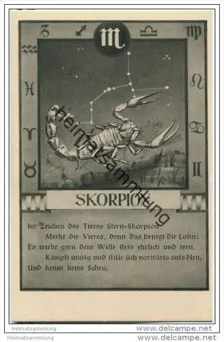 Skorpion 24.10. bis 22.11. - Sternbildkarte - Horoskop - Rückseite Beschreibung der Eigenschaften