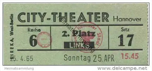 Hannover - City-Theater 1965 - Eintrittskarte