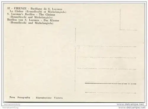 Firenze - Basiliga di S. Lorenzo - Il Chiostro - vera Fotografia - Foto-AK Grossformat