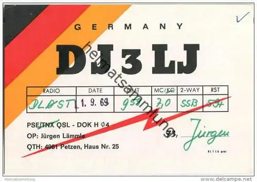 QSL - QTH - Funkkarte - DJ3LJ - Bückeburg-Petzen - 1969