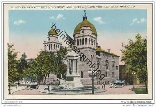 Maryland - Baltimore MD - Francis Scott Key Monument and Eutaw Place Temple - former Oheb Shalom - Synagoge