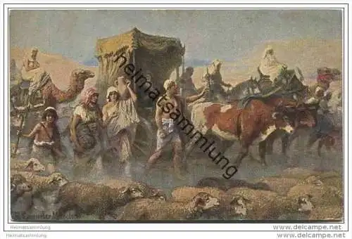 Die Heilige Schrift - Israel zieht nach Aegypten - Israel goes into Egypt - Künstlerkarte R. Leinweber ca. 1910