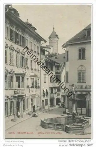 Schaffhausen - Tellbrunnen mit Munot 1912