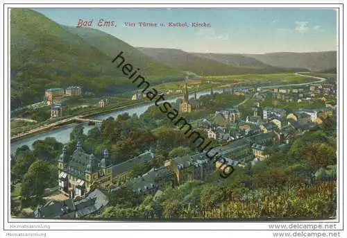 Bad Ems - Vier Türme und Katholische Kirche ca. 1910