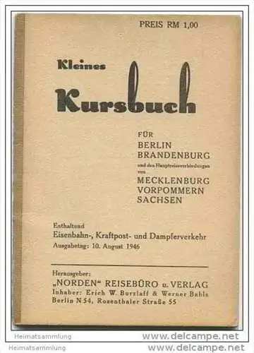 Kleines Kursbuch - für Berlin Brandenburg Mecklenburg Vorpommern Sachsen August 1946