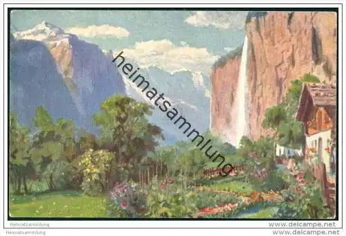 Lauterbrunnen - Staubbachtal - Künstlerkarte Paolo Kutscha ca. 1920