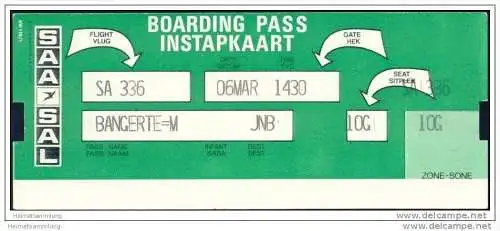 Boarding Pass - SAA-SAL South African Airways - Suid Afrikaanse Lugdiens