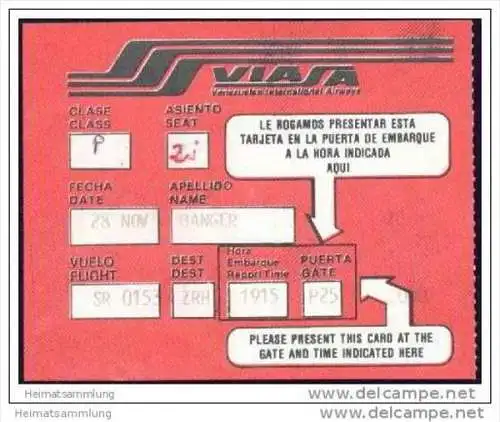 Boarding Pass - Viasa - Venezolana Internacional de Aviacion SA