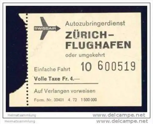 Swissair - Autozubringerdienst Zürich Flughafen oder umgekehrt 1972