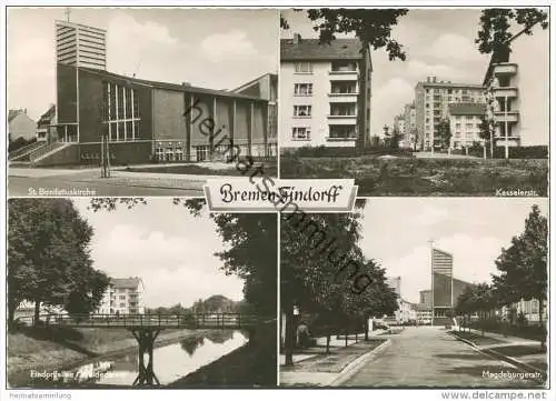 Bremen-Findorff - St. Bonifatiuskirche - Kasselerstrasse - Findorffallee/Weidedamm - Magdeburgerstrasse - Foto-AK Grossf