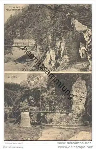 Partien aus der Wutachschlucht - Steg mit Felsentunnel - 2. Steg ca. 1910