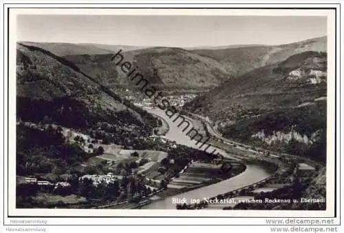 Blick ins Neckartal zwischen Rockenau und Eberbach - Foto-AK 50er Jahre