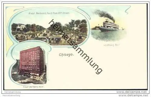 Chicago - Grand Boulevard - Whaleback Boat - Great Northern Hotel - Private Mailing Card ca. 1900