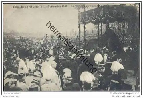 Funérailles du roi leopold II - 22 décembre 1909 - Le char funèbre quittant le palais