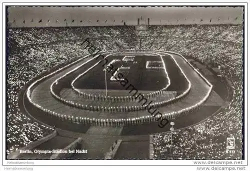 Berlin-Charlottenburg - Olympia Stadion bei Nacht - Foto-AK 50er Jahre