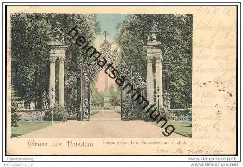 Potsdam - Eingang zum Park Sanssouci und Obelisk