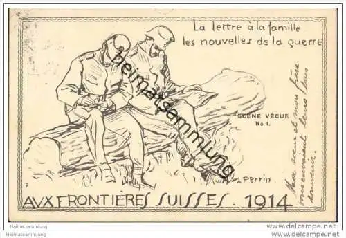 Militär - Soldatenkarte - AVX Frontières Suisses 1914 - Künstlerkarte signiert L Perrin