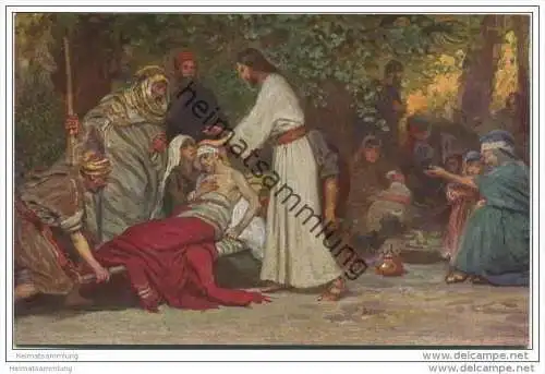 Die Heilige Schrift - Jesus heilt die Kranken - Künstlerkarte R. Leinweber ca. 1910