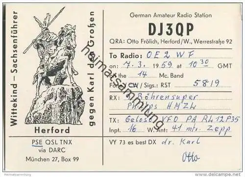 QSL - QTH - Funkkarte - DJ3QP - Herford - 1959