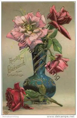 Rosen in der Vase - Golddruck