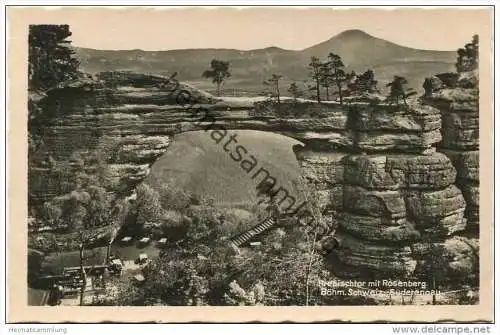 Prebischtor mit Rosenberg - Böhmische Schweiz - Foto-AK - Verlag F. J. Stark Mariaschein Sudetengau