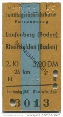 Deutschland - Sonntagsrückfahrkarte Personenzug - Laufenburg (Baden) Rheinfelden (Baden) - Fahrkarte 1965