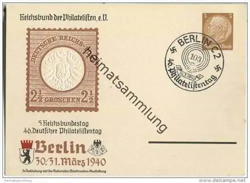 Postkarte - Privatganzsache 5. Reichsbundestag - 46. Deutscher Philatelistentag Berlin 1940 - Sonderstempel