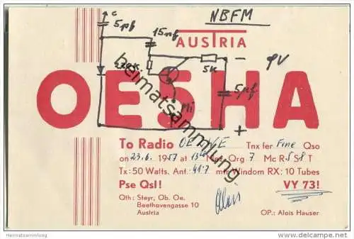 QSL - QTH - Funkkarte - OE5HA - Österreich - Steyr - 1957