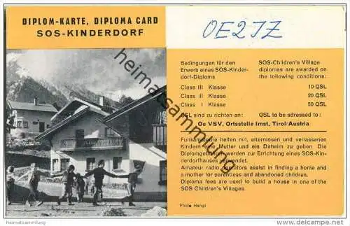 QSL - QTH - Funkkarte - OE2JZ - Österreich - Diplomkarte SOS-Kinderdorf - 1959