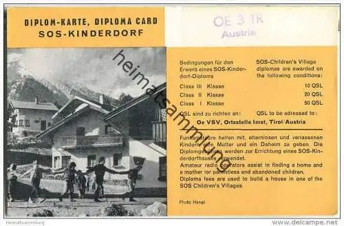 QSL - QTH - Funkkarte - OE3TR - Österreich - Langenlois - Diplomkarte SOS-Kinderdorf - 1959