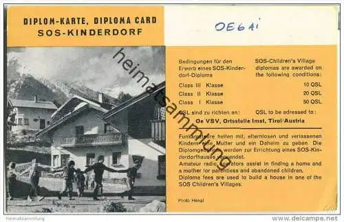 QSL - QTH - Funkkarte - OE6AI - Österreich - Liezen - Diplomkarte SOS-Kinderdorf - 1959