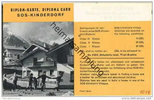 QSL - QTH - Funkkarte - Bednar - Österreich - Salzburg - Diplomkarte SOS-Kinderdorf - 1959